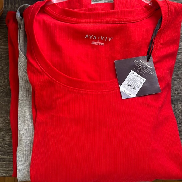 3 Piece Plus Size Long Sleeve Scoop Neck Ribbed T-Shirt - Picture 9 of 9